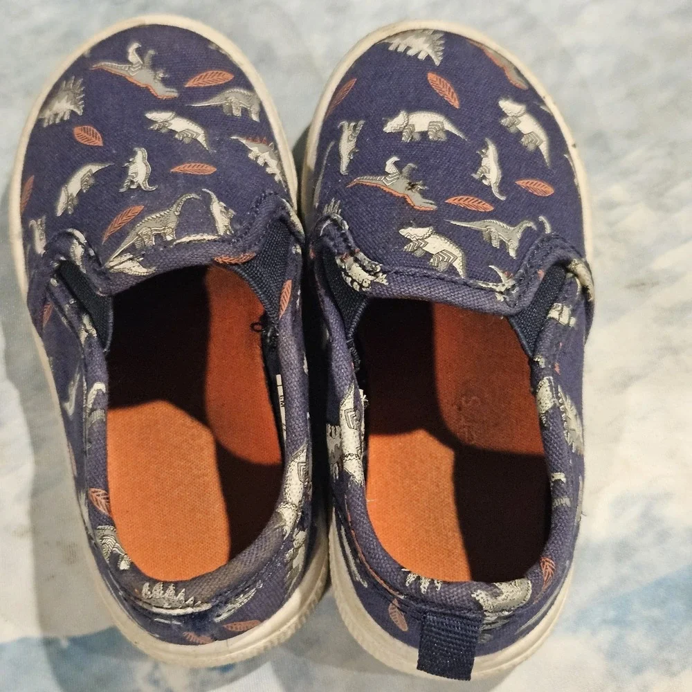 Carter's Toddler‎ Boys Dinosaur Slip On Shoes Blue Canvas Size C6